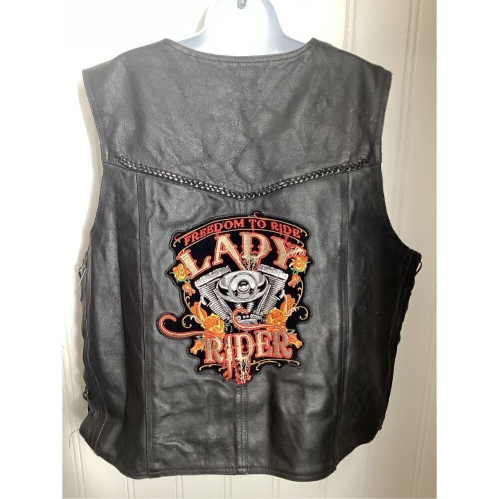 Tennessee Leather Women’s Leather Biker Vest Sz XL Black Harley Davidson